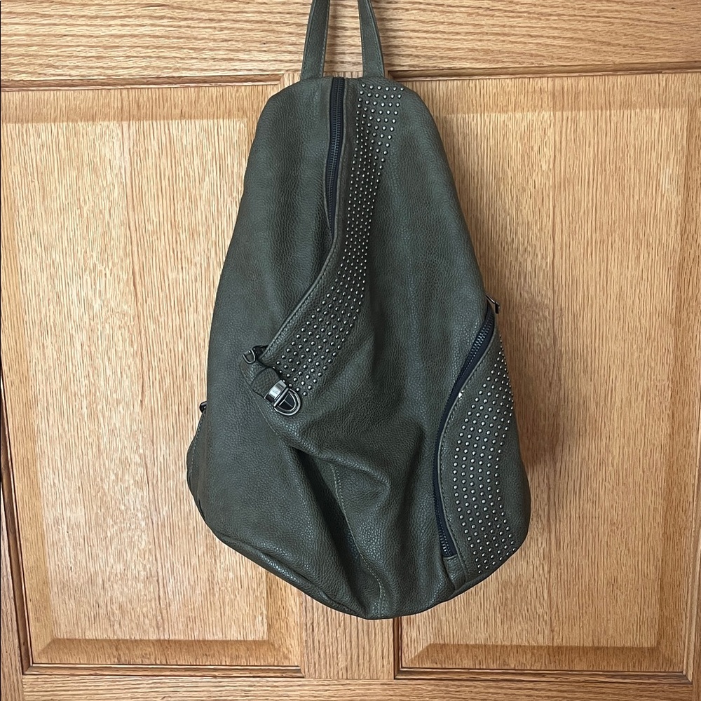 Dasein studded Olive Green Sling Backpack - Casual Everyday Bag